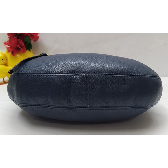 Michael Kors Rhea Blue Pebbled Leather Zipper Pocket Hobo Shoulder Bag - Picture 7 of 16